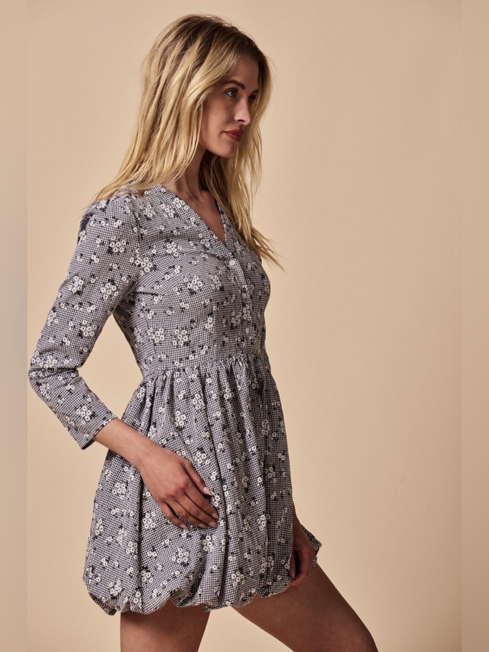 The Shirt by Rochelle Behrens Blue and White Floral Mini Dress